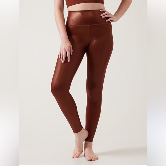 Athleta Pants - NWT ATHLETA SIZE XS SALUTATION STASH‎ SHINE TIGHT METALLIC BROWN LEGGINGS